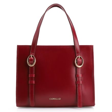 Bolsa Tote Fivelas - Couro Vermelho Cereja