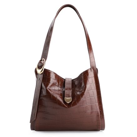 Bolsa Hobo Fivela - Couro Croco Marrom