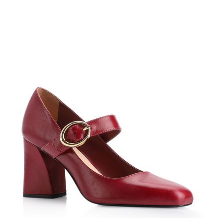 Scarpin Fivela - Couro Vermelho Cereja