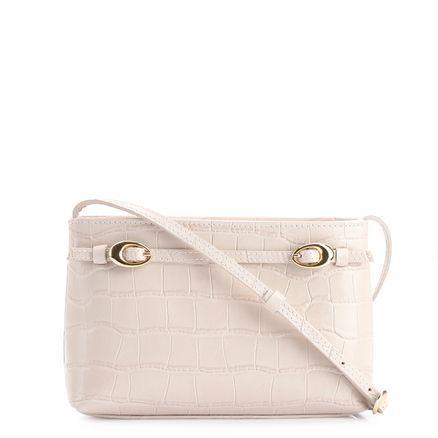 Bolsa Transversal Fivelas - Couro Croco Off White