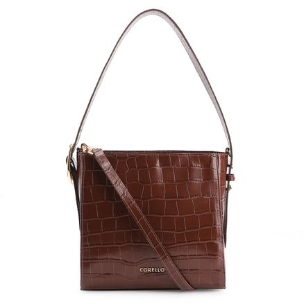 Bolsa De Ombro - Couro Croco Marrom