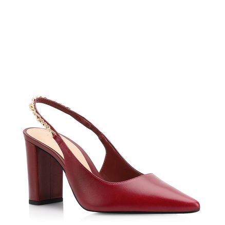 Scarpin Correntes - Couro Vermelho Cereja