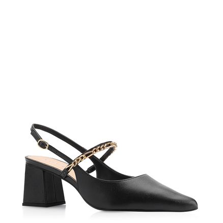 Scarpin Correntes - Couro Preto