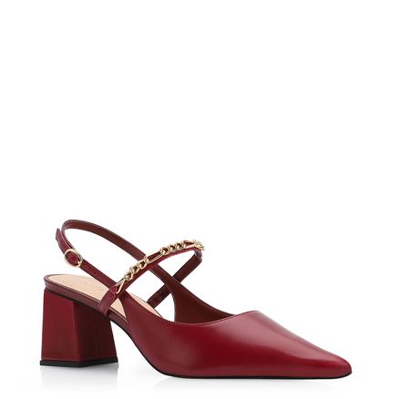 Scarpin Correntes - Couro Vermelho Cereja