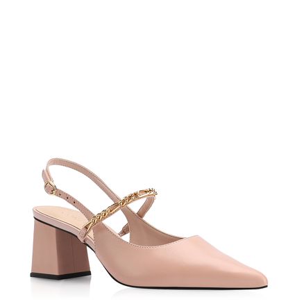 Scarpin Correntes - Couro Rosa