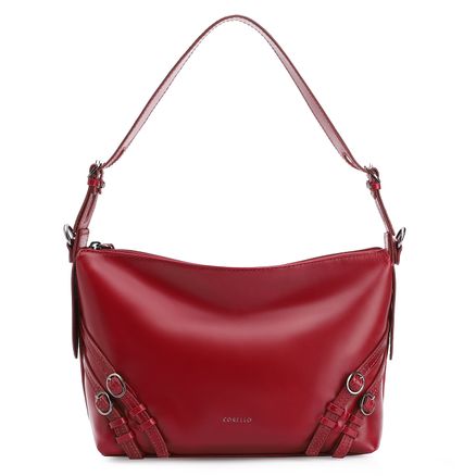 Bolsa Hobo Fivelas - Couro Vermelho Cereja