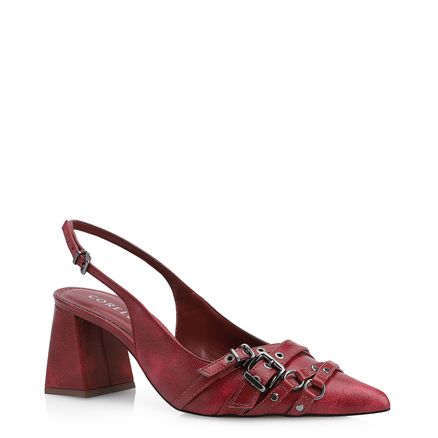 Scarpin Fivelas - Couro Estonado Vermelho