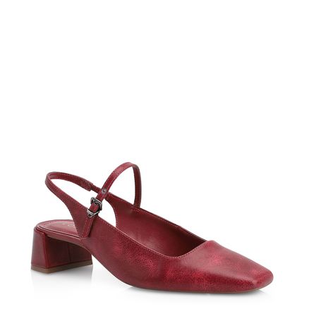 Scarpin Fivela - Couro Estonado Vermelho