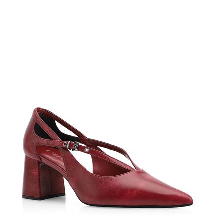 Scarpin Fivela - Couro Estonado Vermelho