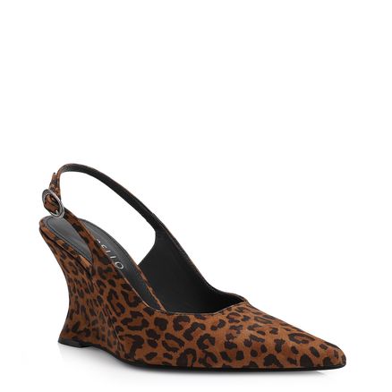 Scarpin Anabela - Couro Nobuck Onça
