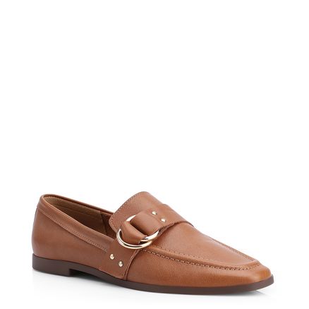 Mocassim Argola - Couro Marrom Rebites