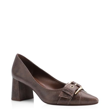 Scarpin Fivela - Couro Estonado Marrom