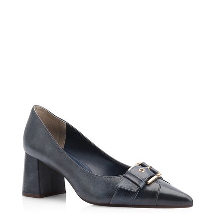 Scarpin Fivela - Couro Estonado Azul