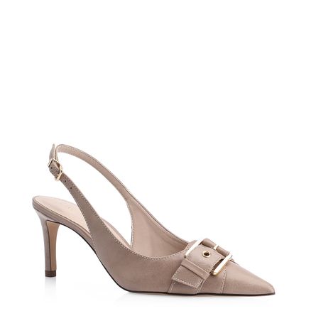 Scarpin Fivela - Couro Estonado Bege