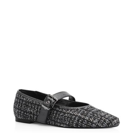 Sapatilha Fivela - Tweed Preto/Verniz Preto