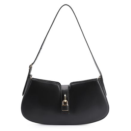 Bolsa De Ombro Cadeado - Couro Preto