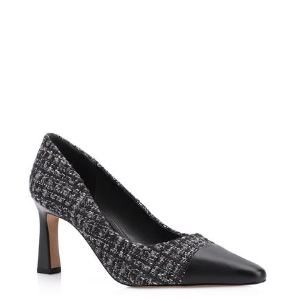 Scarpin - Tweed Preto/Couro Preto