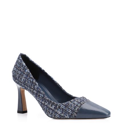 Scarpin - Tweed Azul/Couro Azul