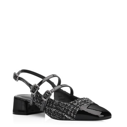 Scarpin - Tweed Preto/Verniz Preto