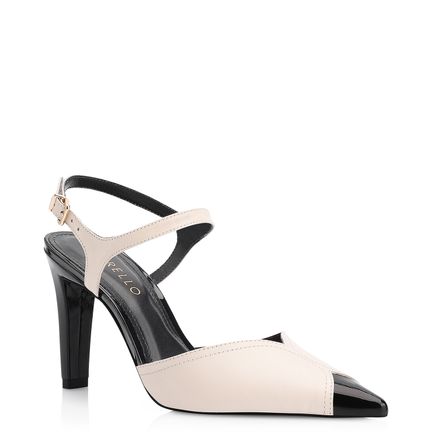 Scarpin - Couro Off White/Verniz Preto