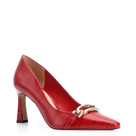 Scarpin Bridão - Couro Croco Vermelho