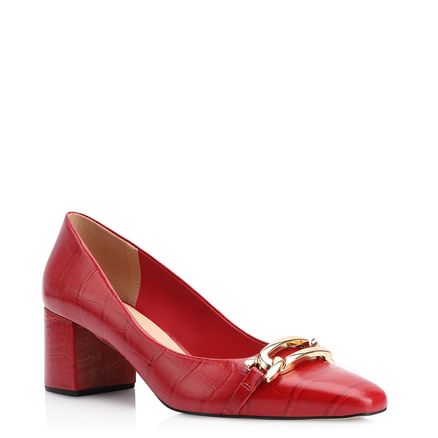 Scarpin Bridão - Couro Croco Vermelho