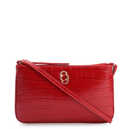 Bolsa Transversal - Couro Croco Vermelho