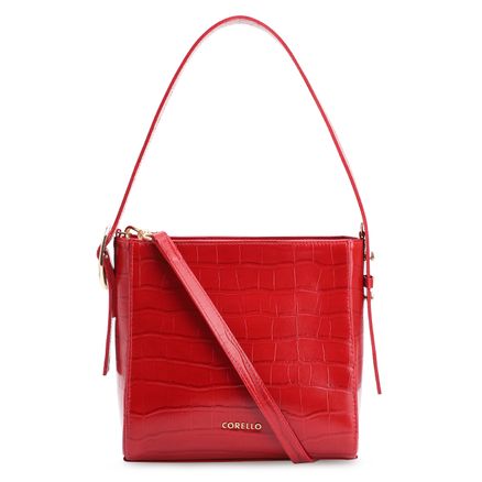 Bolsa De Ombro Fivela - Couro Croco Vermelho