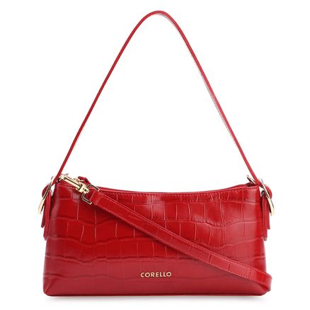 Bolsa De Ombro Fivelas - Couro Croco Vermelho