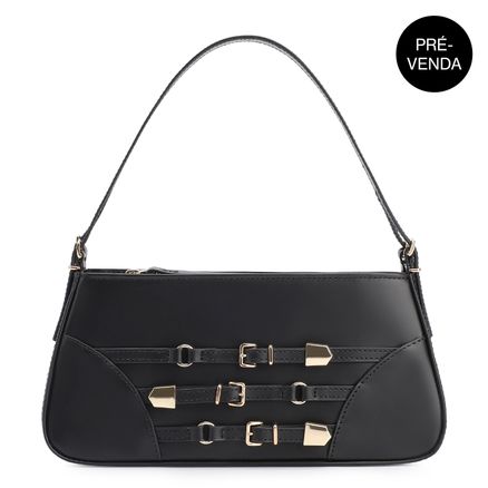 Bolsa De Ombro Fivelas - Couro Preto