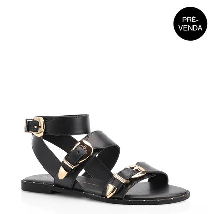 Rasteirinha Fivelas - Couro Preto