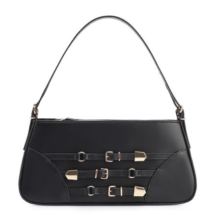 Bolsa De Ombro Fivelas - Couro Preto