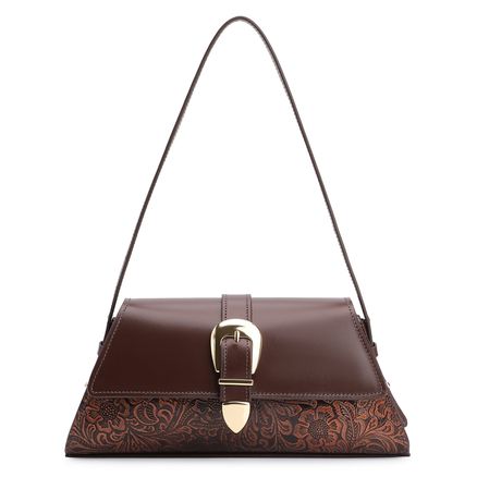 Bolsa De Ombro Fivela - Couro Marrom Adamascado