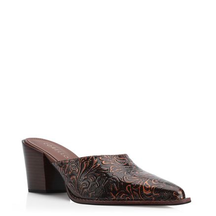 Mule Western - Couro Marrom Adamascado