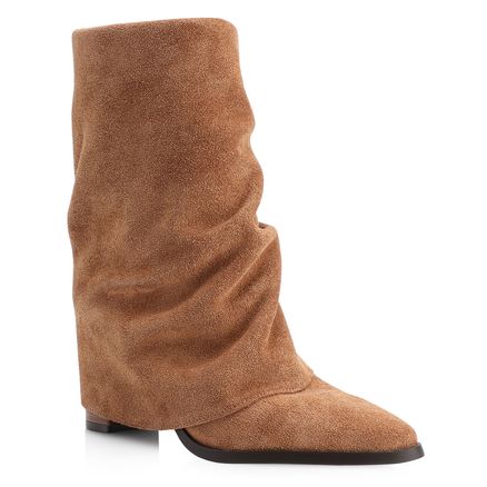 Bota Capa Drapeada - Couro Camurça Marrom