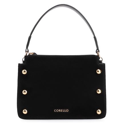 Bolsa De Mão Esferas - Couro Camurca Preto/Couro Preto
