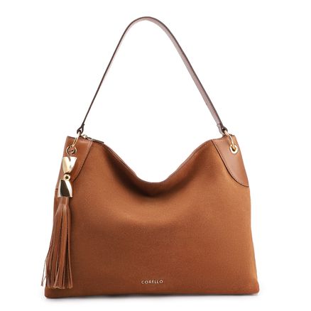 Bolsa Hobo Argola - Couro Camurça/Couro Marrom