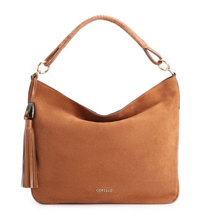Bolsa Hobo - Couro Camurça/Couro Marrom