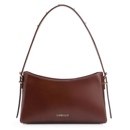 Bolsa De Ombro Rebites - Couro Marrom