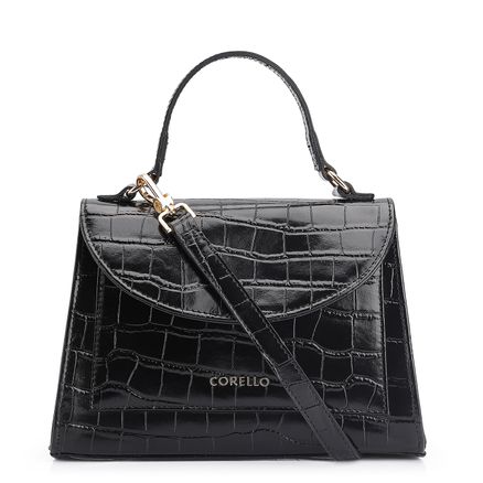 Bolsa De Mão - Couro Croco Preto
