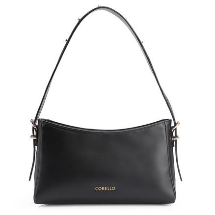 Bolsa De Ombro Rebites - Couro Preto