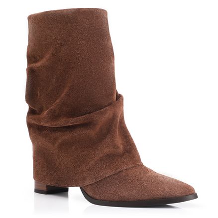 Bota Capa Drapeada - Couro Camurça Marrom Escuro