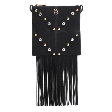 Bolsa Transversal Franjas - Couro Camurça/Couro Preto