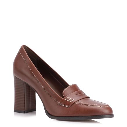 Mocassim Salto - Couro Marrom Escuro