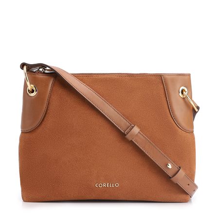 Bolsa Transversal Argola - Couro Camurça/Couro Marrom