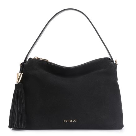 Bolsa Hobo - Couro Camurça/Couro Preto