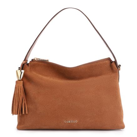 Bolsa Hobo - Couro Camurça/Couro Marrom Claro