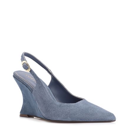 Scarpin Anabela - Couro Camurça Azul