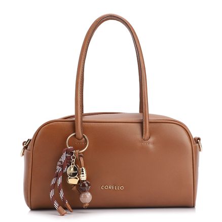 Bolsa De Ombro Bowling - Couro Marrom Claro Bag Charm