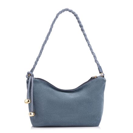 Bolsas De Ombro Cordão - Couro Camurça/Couro Azul